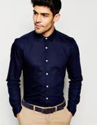 Asos Smart Oxford Shirt In Navy With Long Sleeves In Regular Fit - Navy