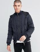 Armani Jeans Jacket With Hood & Mock Insert In Navy Water Repellent -