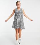 Asos Design Maternity Nursing Double Layer Mini Sundress With Ruched Detail In Gingham-multi
