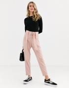 Asos Design Crepe Peg Pants With D Ring Buckle-pink