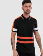 Jack & Jones Core Polo Shirt With Zip Neck And Body Stripe-black