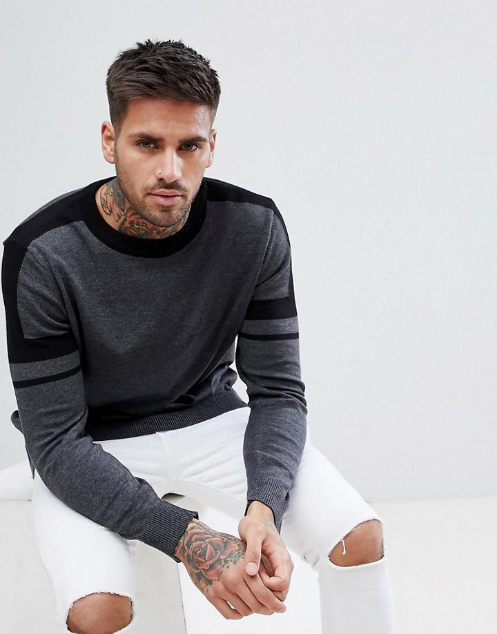 New Look Sweater With Arm Stripe In Dark Gray - Gray