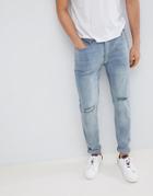 D-struct Skinny Washed Knee Rip Jeans - Stone