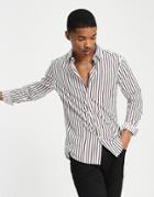 Devil's Advocate Striped Slim Fit Cotton Shirt-red