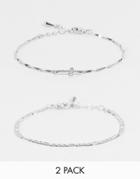 Designb London Exclusive Bracelet Multipack X 2 In Silver Figaro Chain With Cross Pendant