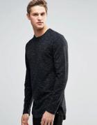Only And Sons Long Sleeve Flecked Rib Top With Curved Hem - Black