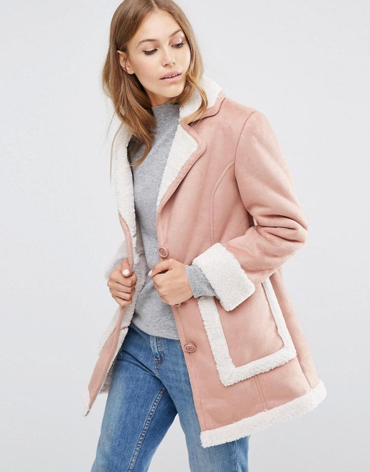 Asos Vintage Faux Shearling Coat - Pink