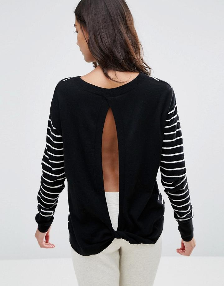 Pam & Gella Twisted Open Back Sweater - Black