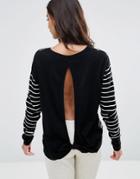 Pam & Gella Twisted Open Back Sweater - Black