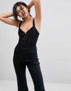 Bershka Ribbon Tie Front Body - Black