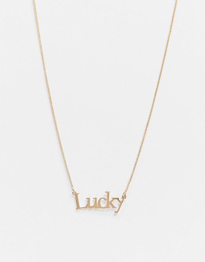 Asos Design Necklace With Lucky Pendant In Gold Tone