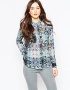 Vila Abstract Kaleidoscope Print Shirt - Blue Green Print