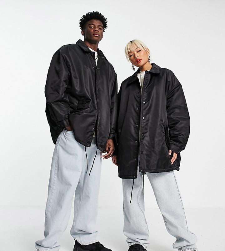 Collusion Unisex Recycled Polyester Oversized Coat In Black