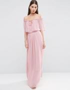 Asos Ruffle And Tiered Off Shoulder Maxi Dress - Pink