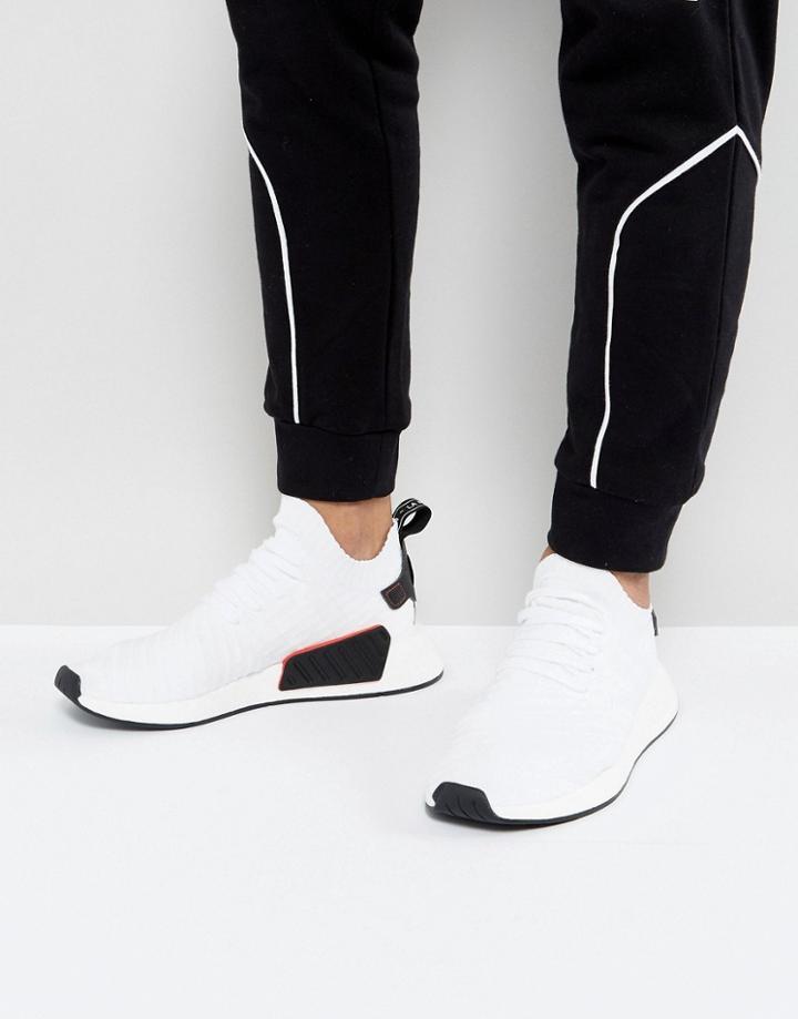 Adidas Originals Nmd R2 Primeknit Sneakers In White By3015 - Black