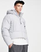 Asos Design Puffer Jacket With Hood In Gray-grey