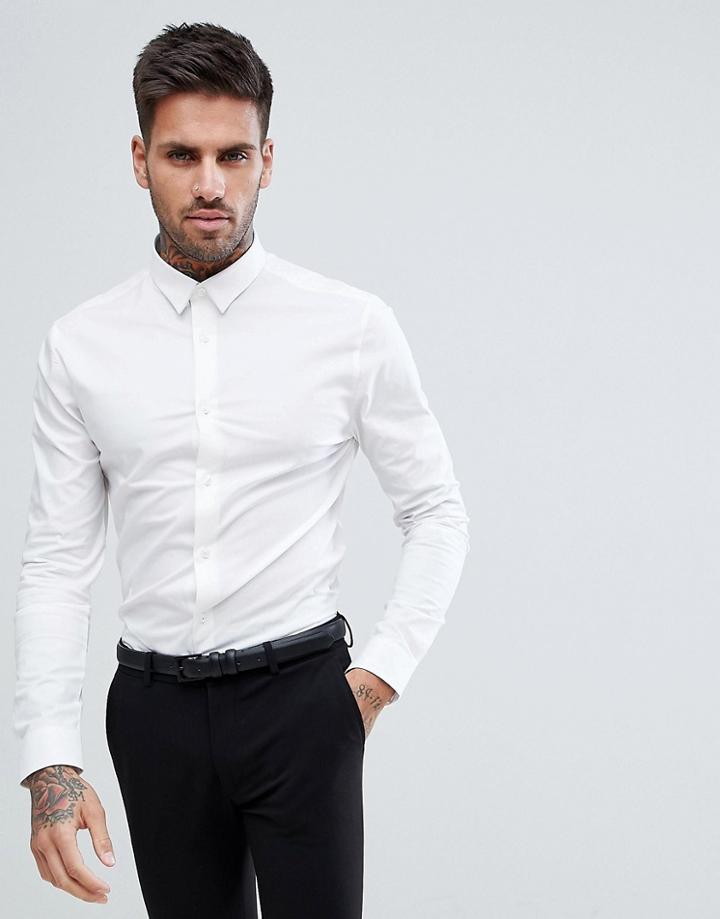 New Look Muscle Fit Poplin Shirt In White