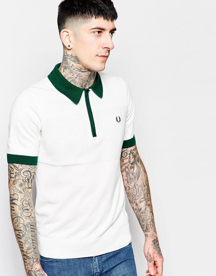 Fred Perry Knitted Polo Shirt With Zip Neck - Porcelin