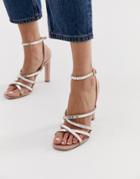 Office Hourglass Pink Rhinestone Strappy Heeled Sandals - Pink