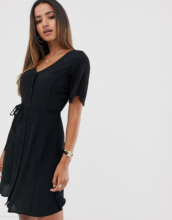 Mango Button Front Dress In Black - Black