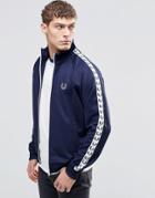 Fred Perry Track Jacket With Taped Sleeve In Navy - Carbon Blue