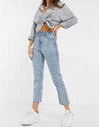 Brave Soul Francis High Waisted Mom Jeans In Light Wash Blue