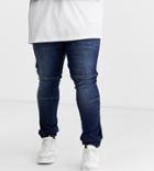 Asos Design Plus Superskinny Jogger Jeans With Biker Details In Dark Wash Blue