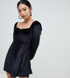 Asos Design Petite Studded Velvet Mini Dress With Sweetheart Neck - Black