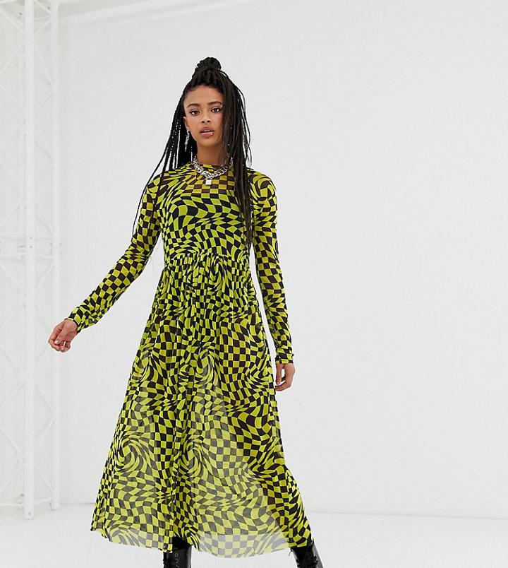 Collusion Mesh Smock Dress In Checkerboard Print - Multi