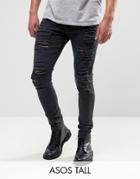 Asos Tall Super Skinny Jeans With Extreme Rips - Black