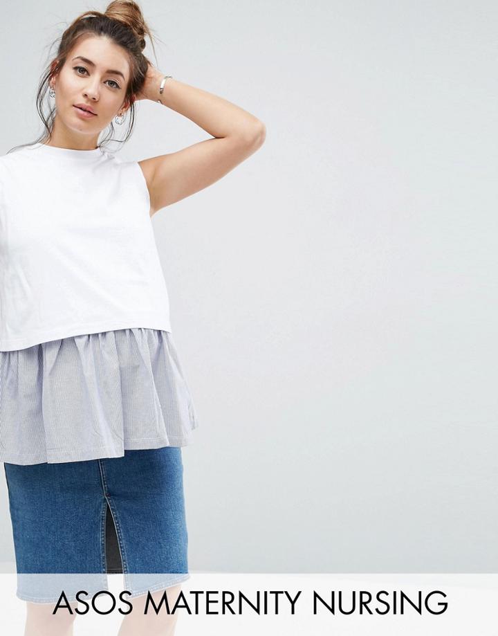 Asos Maternity Nursing Tank With Woven Hem - White