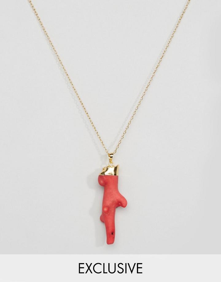 Reclaimed Vintage Red Coral Pendant Necklace - Gold