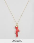 Reclaimed Vintage Red Coral Pendant Necklace - Gold