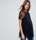 Asos Maternity T-shirt With Paneled Lace Ruffle Hem - Black