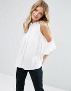 Asos Cold Shoulder Blouse With High Neck & Pintuck Detail - Cream