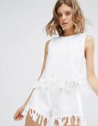 Vale Relaxed Fit Tank With Fray Edge - White