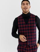 Asos Design Skinny Suit Vest In Check Waffle Texture - Navy