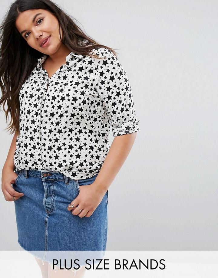 Brave Soul Plus Twinkle Star Print Shirt - Cream