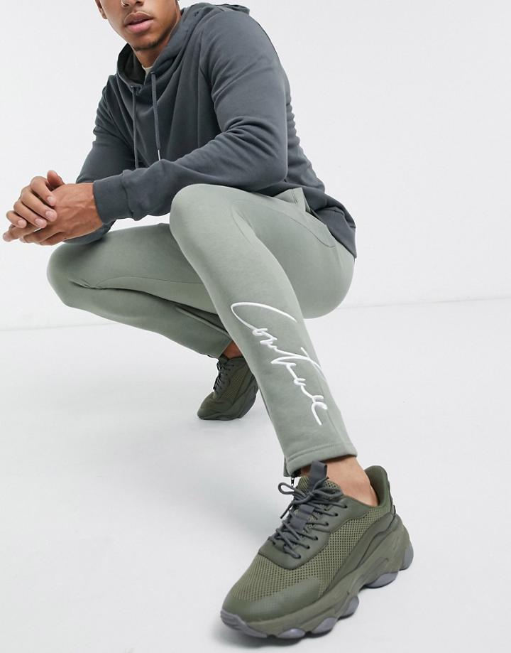 The Couture Club Essentials Slim Fit Sweatpants In Khaki-green