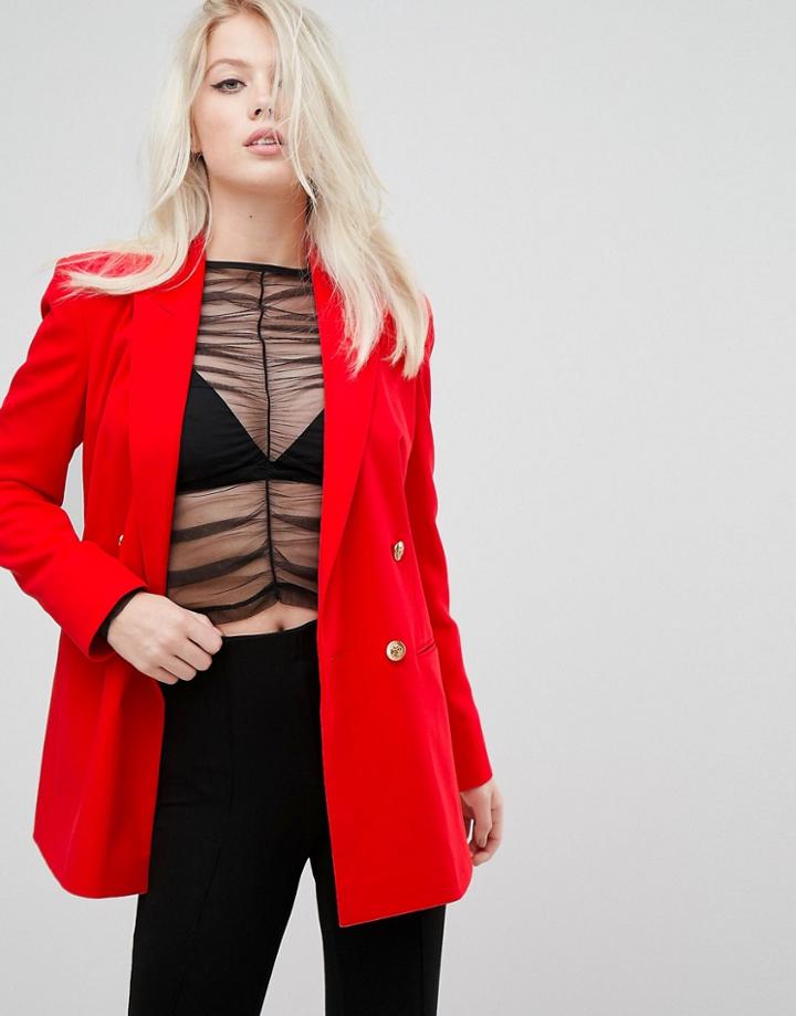 Miss Selfridge Longline Military Jacket - Red