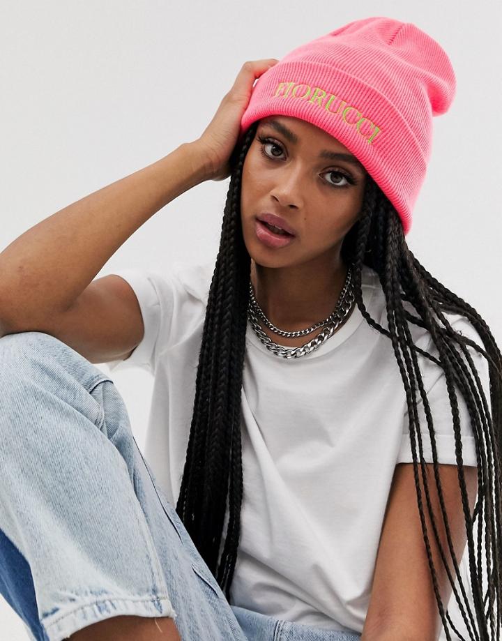 Fiorucci Beanie With Embroidered Logo In Pink