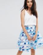Ax Paris Cream And Blue Printed Dress With Cami Style Top-multi