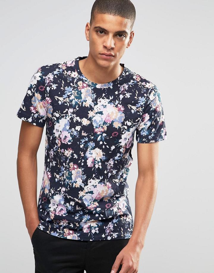 Minimum T-shirt With Floral Print - Navy