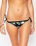 Vero Moda Floral Stripe Tie Side Bikini Bottom - 16 Black Flower