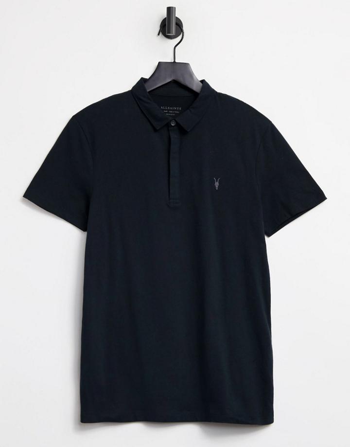 Allsaints Brace Ramskull Logo Polo Shirt In Black