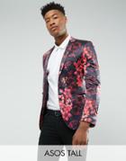 Asos Tall Super Skinny Blazer With Pink Floral Print - Black