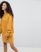 Asos Design Tuck Sleeve Sweat Dress - Yellow