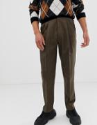Asos Design High Waist Wool Mix Pants With Wide Leg And Stripe In Brown - Brown