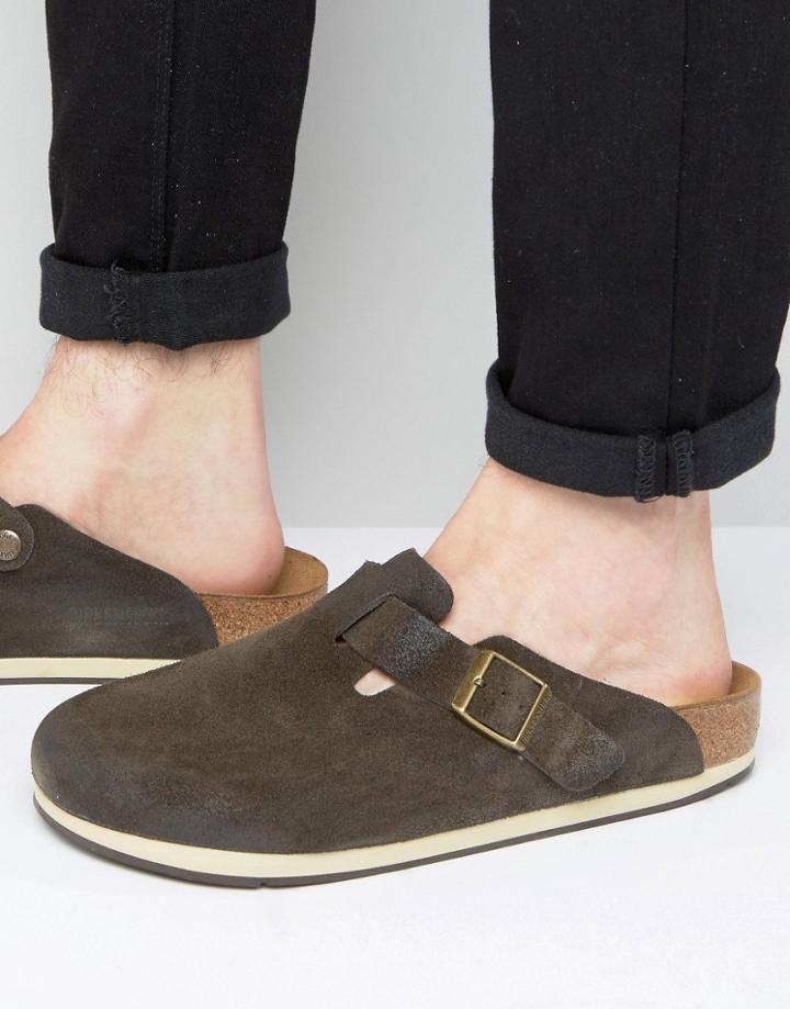 Birkenstocks Boston Suede Mules - Brown