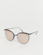 Asos Design Highbrow Cat Eye Sunglasses In Matt Black With Rose Gold Lens - Black